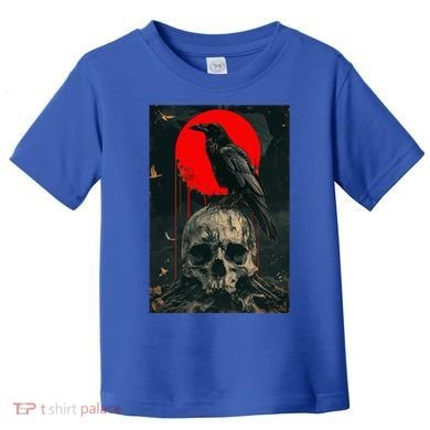 Red Moon Black Gothic Raven Skull Graphic Black Crow Toddler T-Shirt