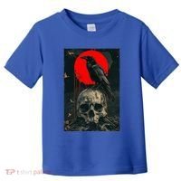 Red Moon Black Gothic Raven Skull Graphic Black Crow Toddler T-Shirt thumb 0