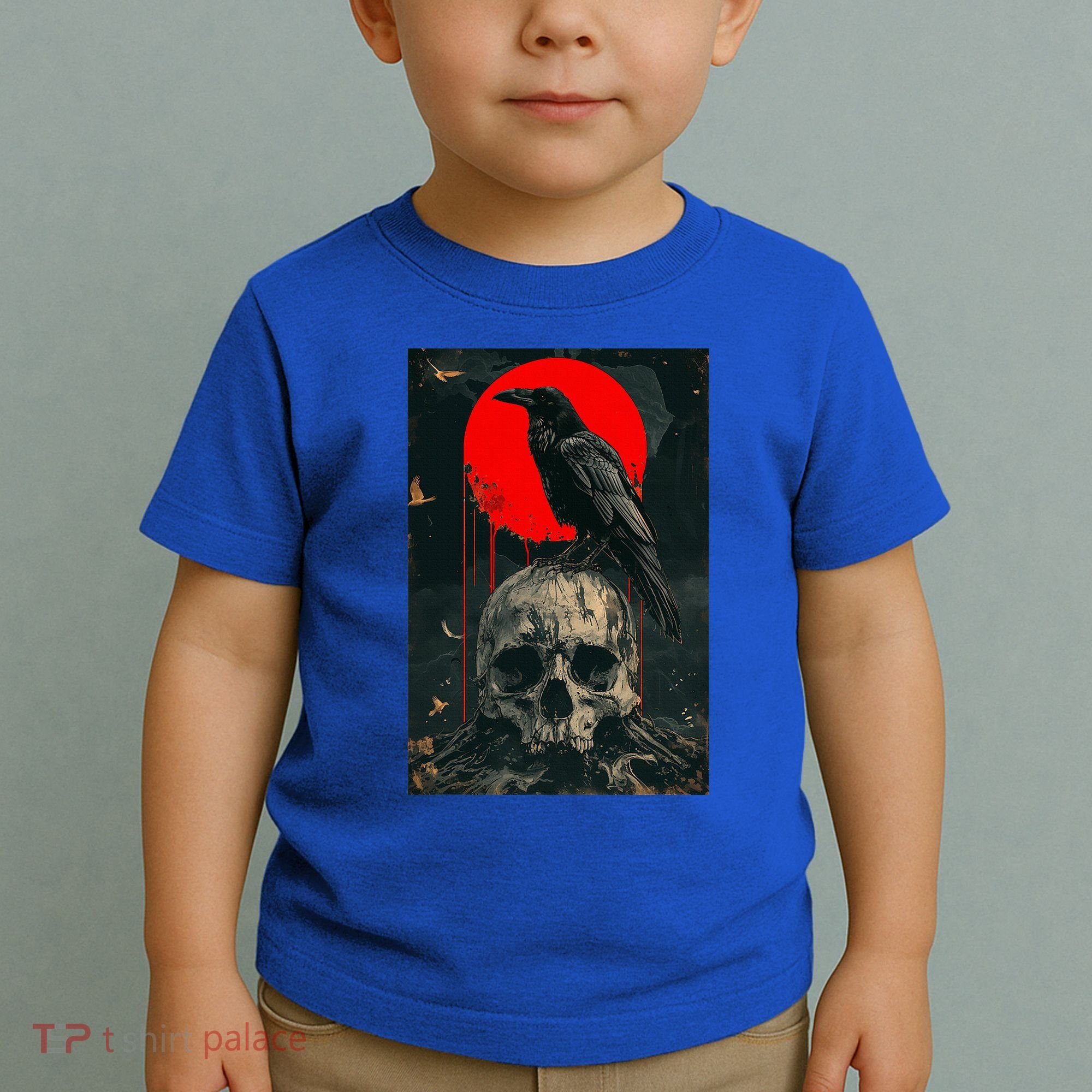 Red Moon Black Gothic Raven Skull Graphic Black Crow Toddler T-Shirt
