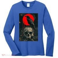 Red Moon Black Gothic Raven Skull Graphic Black Crow Women's Long Sleeve Shirt thumb 0