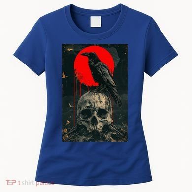 Red Moon Black Gothic Raven Skull Graphic Black Crow Women's T-Shirt