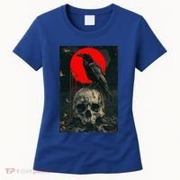 Red Moon Black Gothic Raven Skull Graphic Black Crow Women's T-Shirt thumb 0
