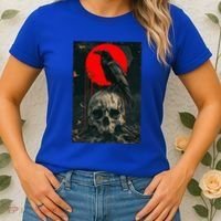 Red Moon Black Gothic Raven Skull Graphic Black Crow Women's T-Shirt thumb 2