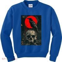 Red Moon Black Gothic Raven Skull Graphic Black Crow Kids Sweatshirt thumb 0