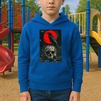 Red Moon Black Gothic Raven Skull Graphic Black Crow Kids Hoodie thumb 2