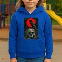 Red Moon Black Gothic Raven Skull Graphic Black Crow Kids Hoodie thumb 3