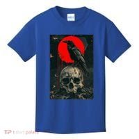 Red Moon Black Gothic Raven Skull Graphic Black Crow Kids T-Shirt thumb 0