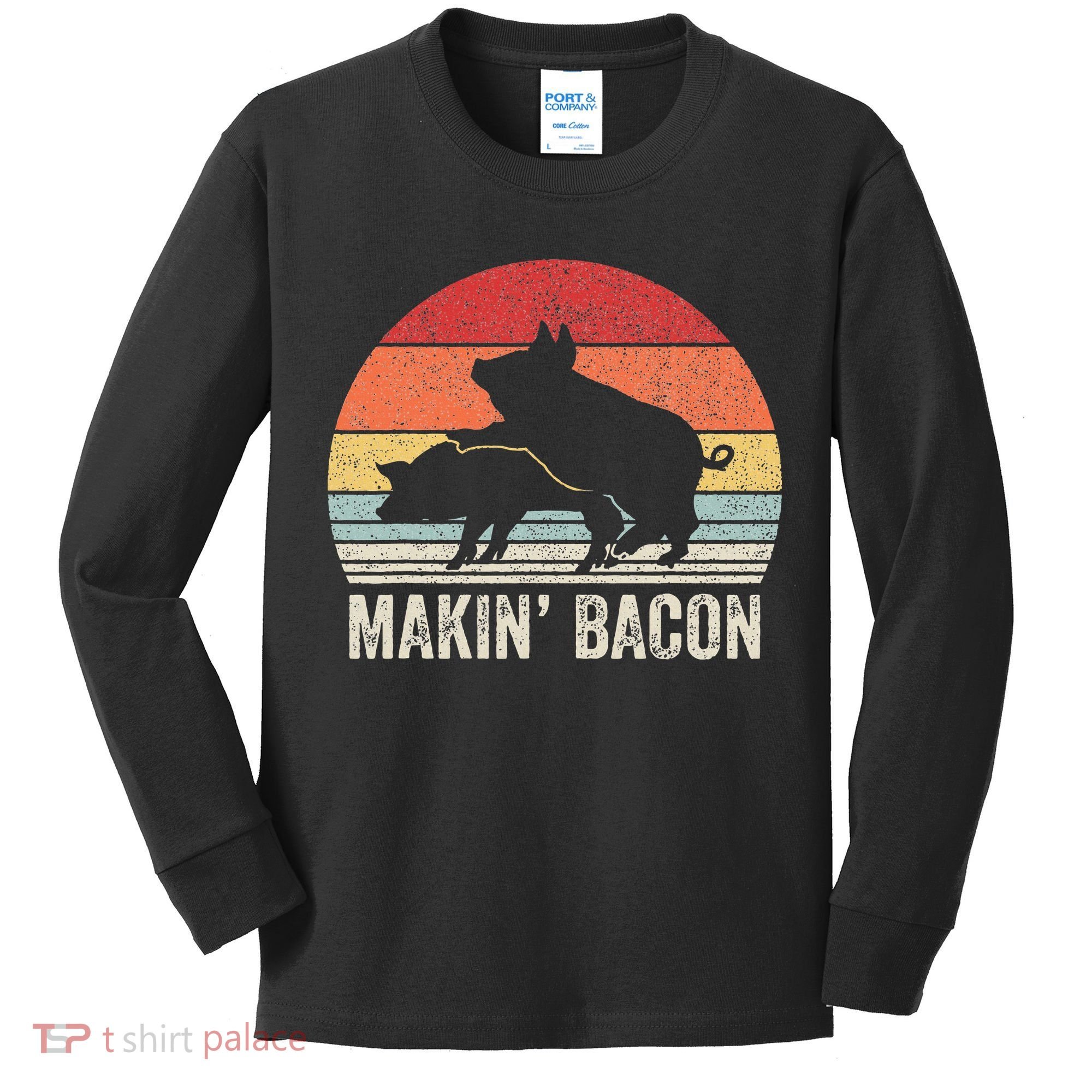 Retro Makin Bacon Pork Bacon Kids Long Sleeve Shirt