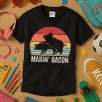 Retro Makin Bacon Pork Bacon Kids T-Shirt thumb 3