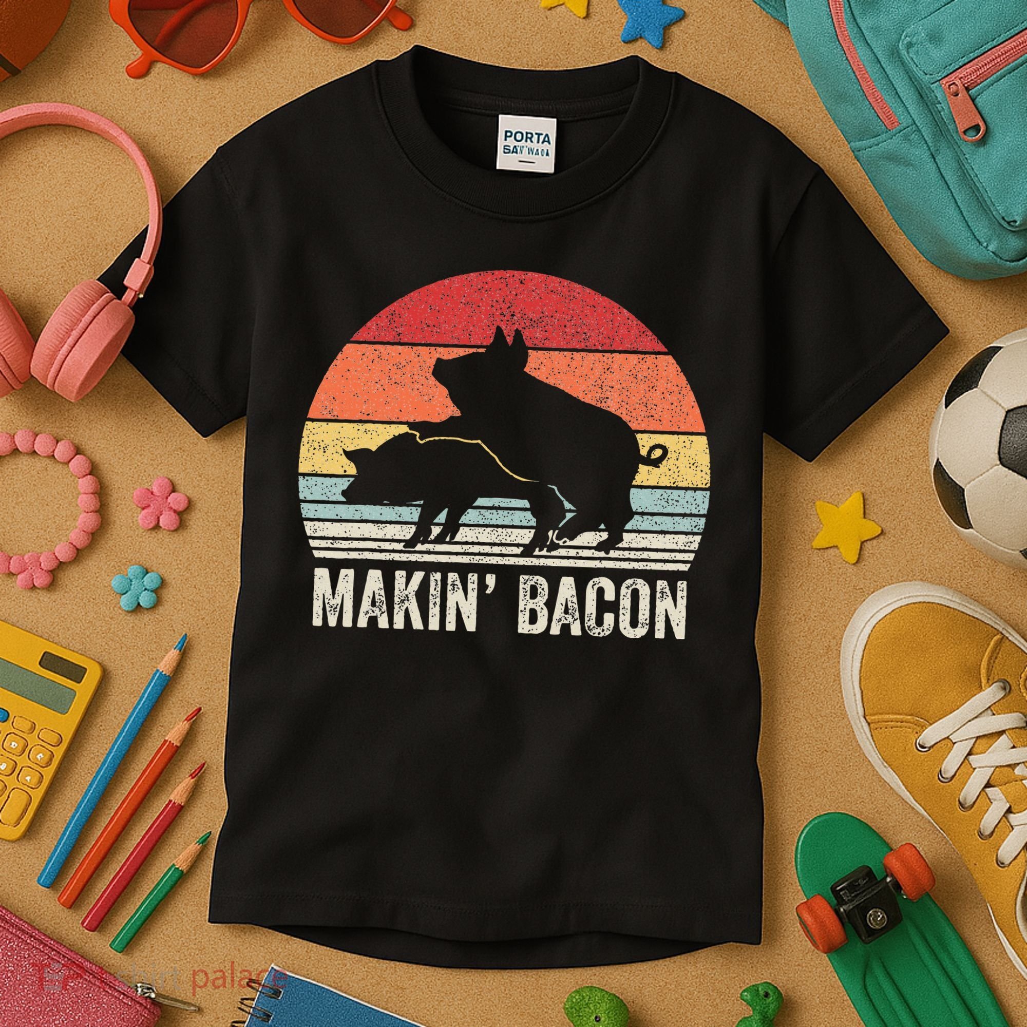 Retro Makin Bacon Pork Bacon Kids T-Shirt