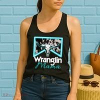 Rodeo Mama Cow Rodeo Mom Western Cowhide Wranglin Mama Women's Tank Top thumb 2
