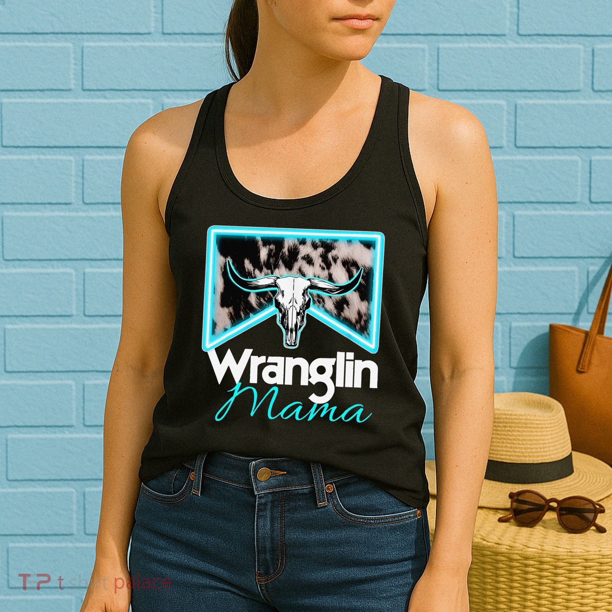 Rodeo Mama Cow Rodeo Mom Western Cowhide Wranglin Mama Women's Tank Top