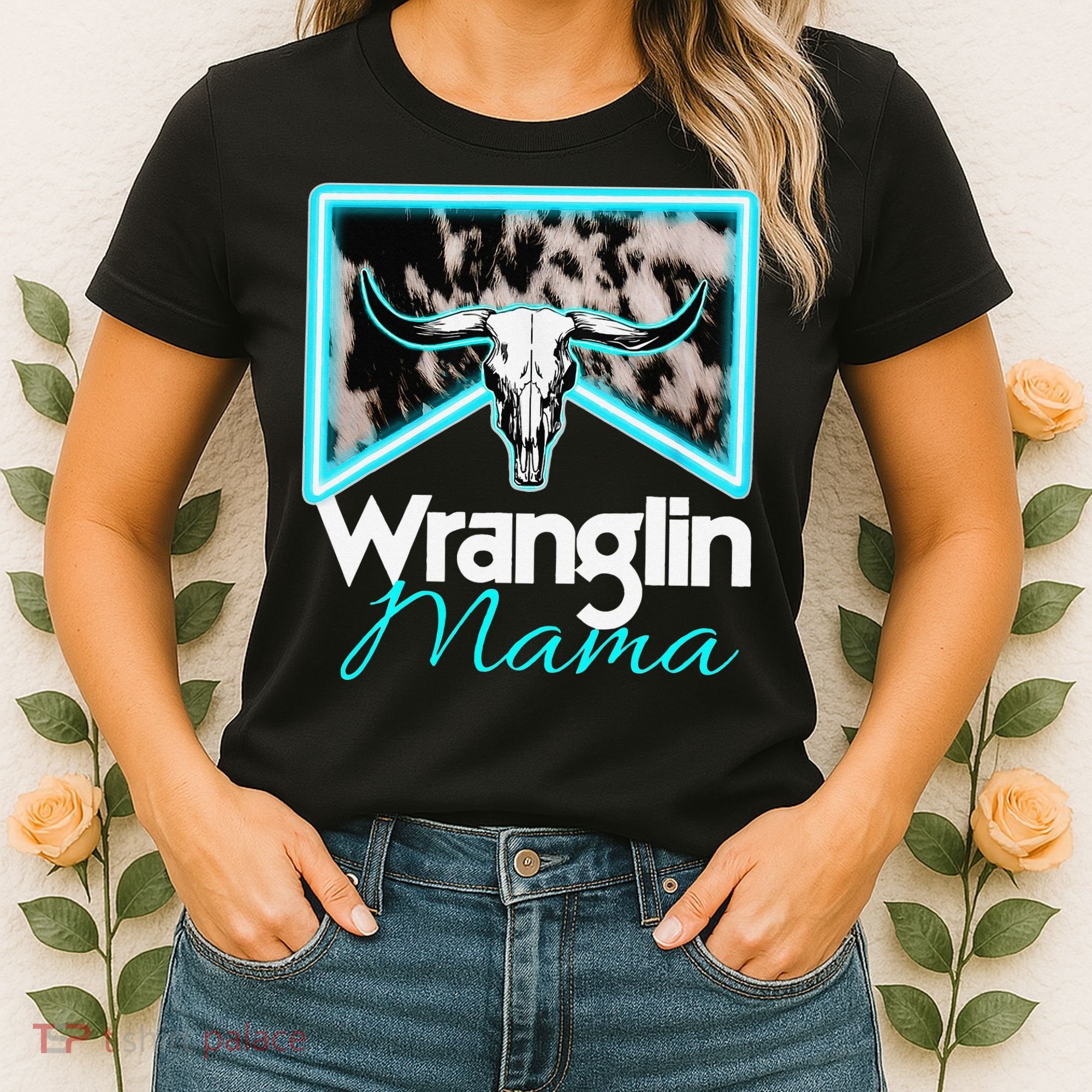 Rodeo Mama Cow Rodeo Mom Western Cowhide Wranglin Mama Women's T-Shirt