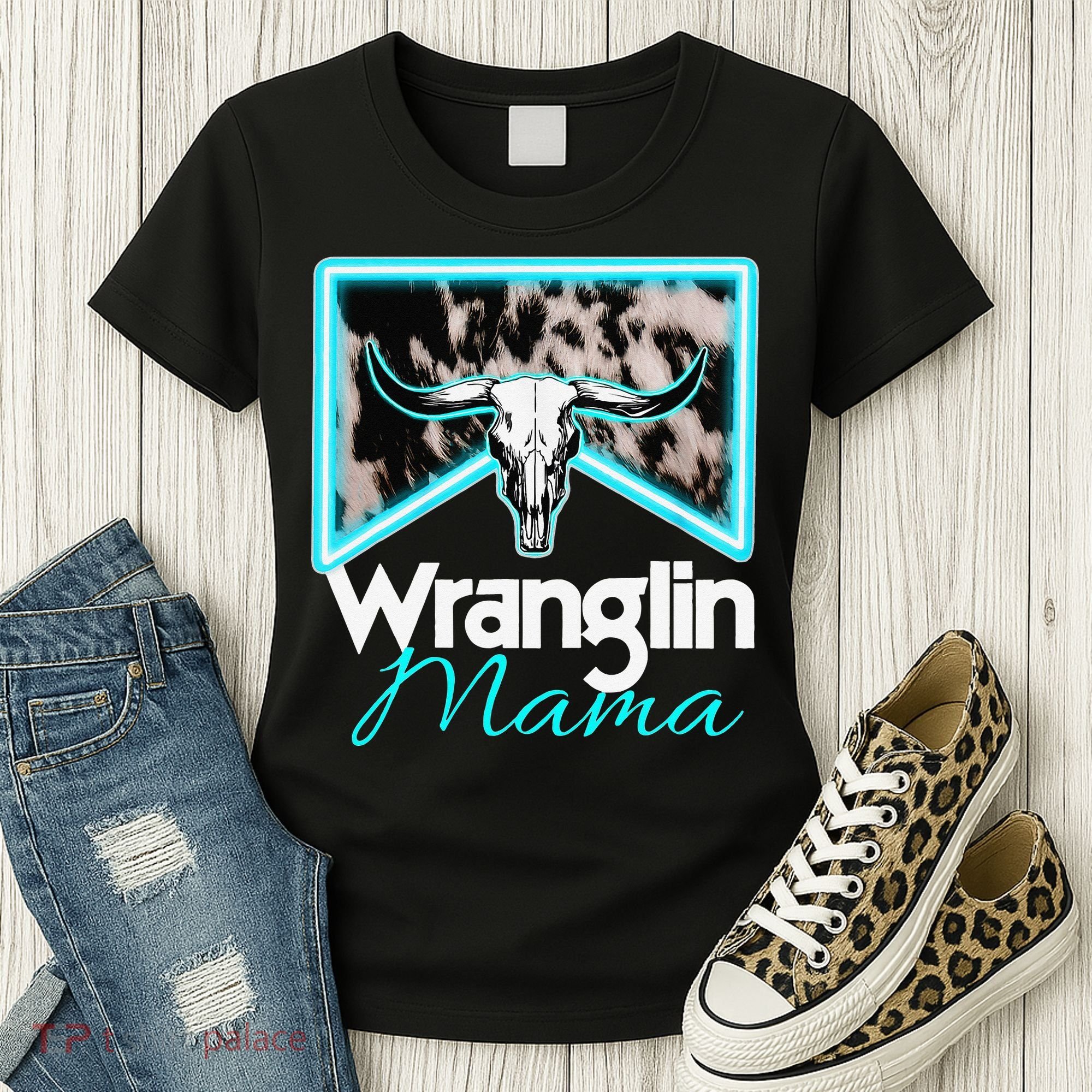 Rodeo Mama Cow Rodeo Mom Western Cowhide Wranglin Mama Women's T-Shirt