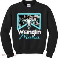 Rodeo Mama Cow Rodeo Mom Western Cowhide Wranglin Mama Kids Sweatshirt thumb 0