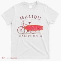 Retro Malibu California Surfing Fan Surfboard Bicycle Art T-Shirt thumb 0