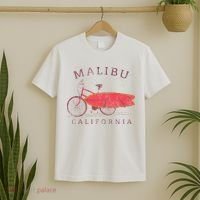 Retro Malibu California Surfing Fan Surfboard Bicycle Art T-Shirt thumb 2