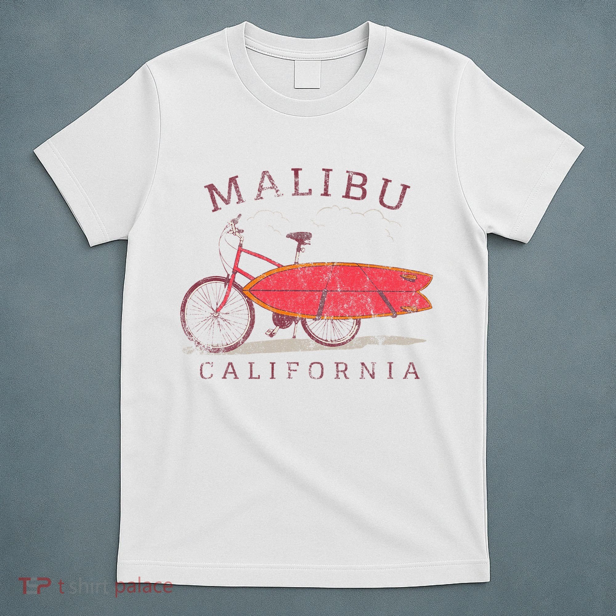 Retro Malibu California Surfing Fan Surfboard Bicycle Art T-Shirt