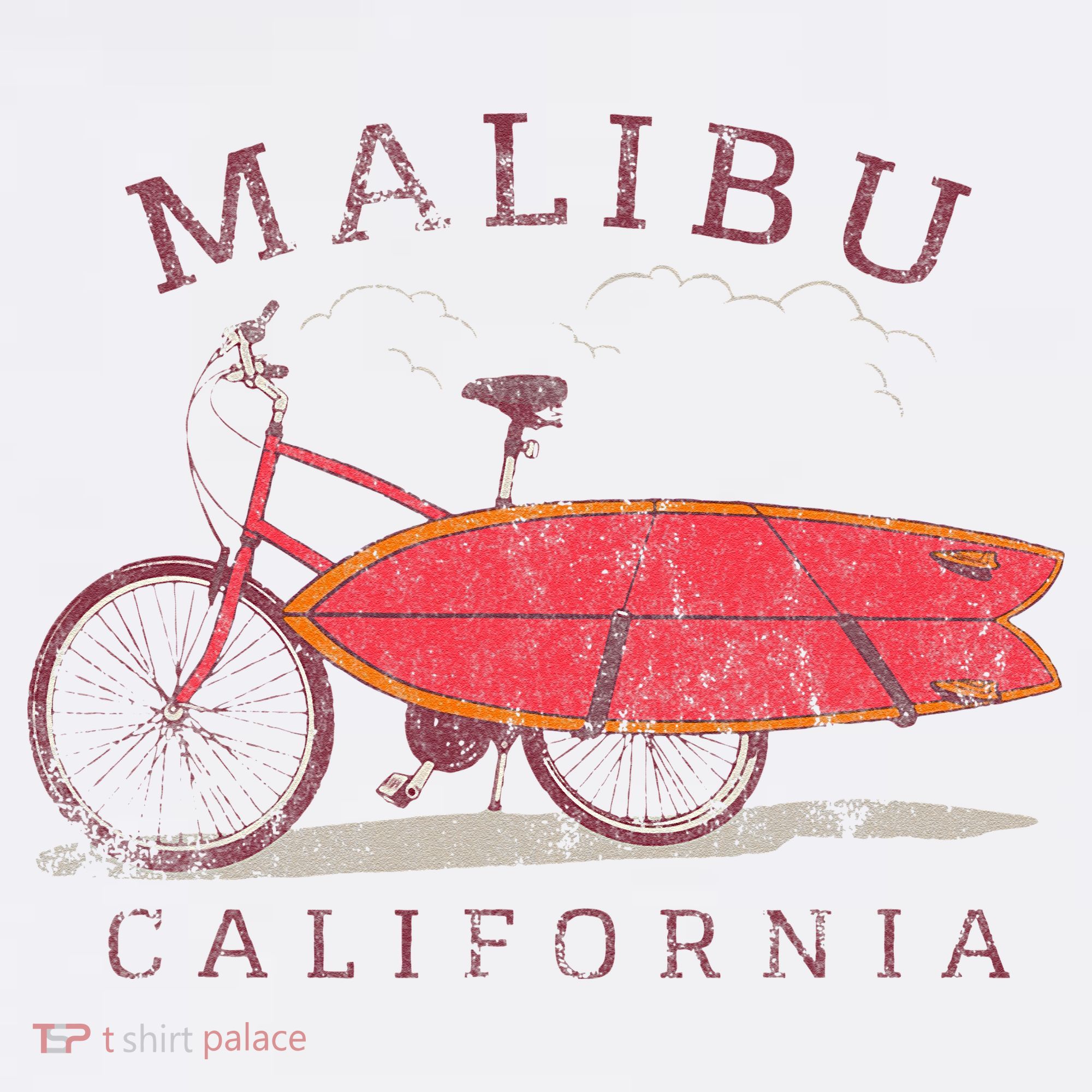 Retro Malibu California Surfing Fan Surfboard Bicycle Art Women's Hoodie