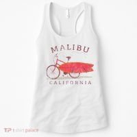 Retro Malibu California Surfing Fan Surfboard Bicycle Art Women's Tank Top thumb 0
