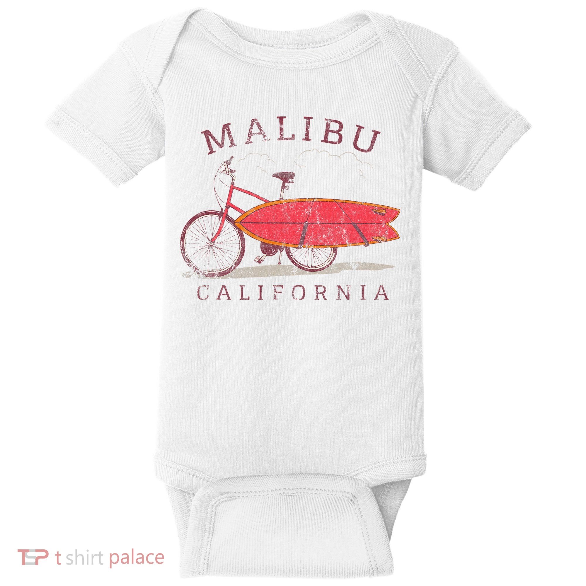 Retro Malibu California Surfing Fan Surfboard Bicycle Art Baby Bodysuit