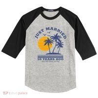 Romantic Matching Couples Golden 50th Wedding Anniversary Raglan Baseball Sleeve Shirt thumb 0
