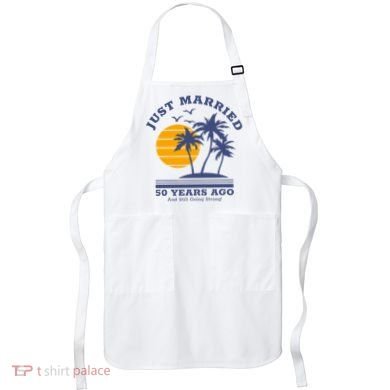 Romantic Matching Couples Golden 50th Wedding Anniversary Apron