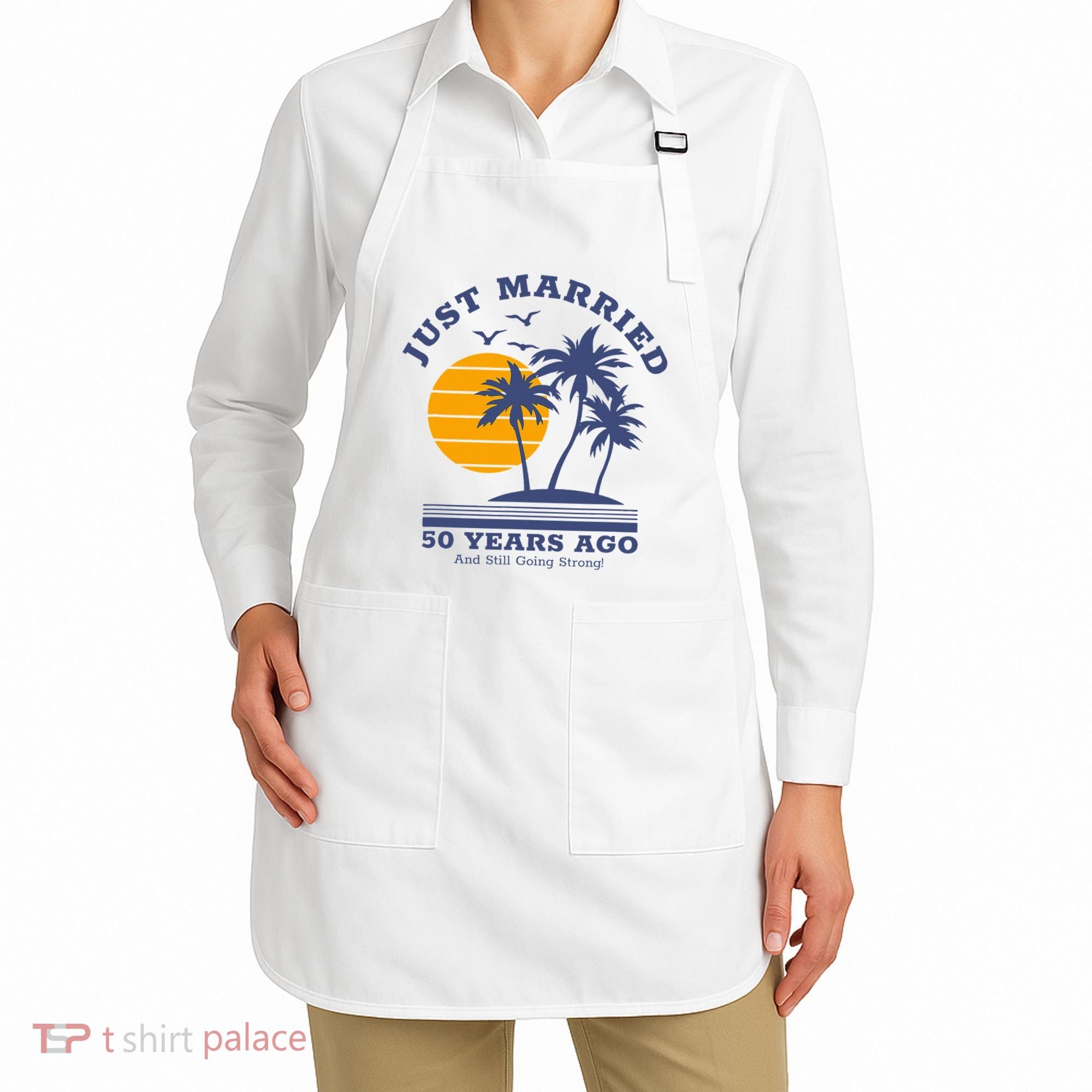Romantic Matching Couples Golden 50th Wedding Anniversary Apron
