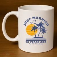 Romantic Matching Couples Golden 50th Wedding Anniversary 11oz C Handle Ceramic Mug thumb 4