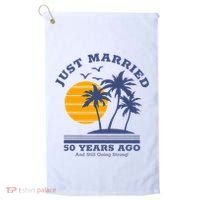 Romantic Matching Couples Golden 50th Wedding Anniversary Golf Towel thumb 0