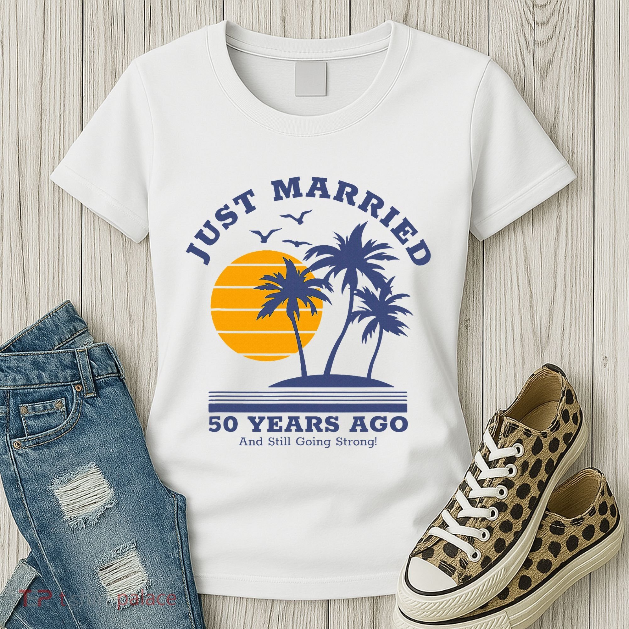Romantic Matching Couples Golden 50th Wedding Anniversary Women's T-Shirt