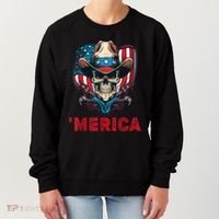Retro Merica Cowboy Skull American Flag 4th Of July Women's Sweatshirt thumb 0