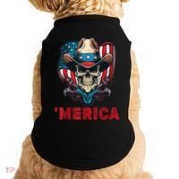 Retro Merica Cowboy Skull American Flag 4th Of July Doggie Tank thumb 0