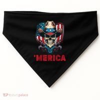 Retro Merica Cowboy Skull American Flag 4th Of July USA-Made Doggie Bandana thumb 0