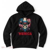 Retro Merica Cowboy Skull American Flag 4th Of July Hoodie thumb 0