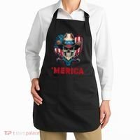 Retro Merica Cowboy Skull American Flag 4th Of July Apron thumb 2