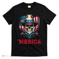 Retro Merica Cowboy Skull American Flag 4th Of July T-Shirt thumb 0