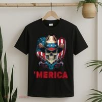 Retro Merica Cowboy Skull American Flag 4th Of July T-Shirt thumb 2