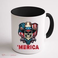 Retro Merica Cowboy Skull American Flag 4th Of July Coffee Mug thumb 1