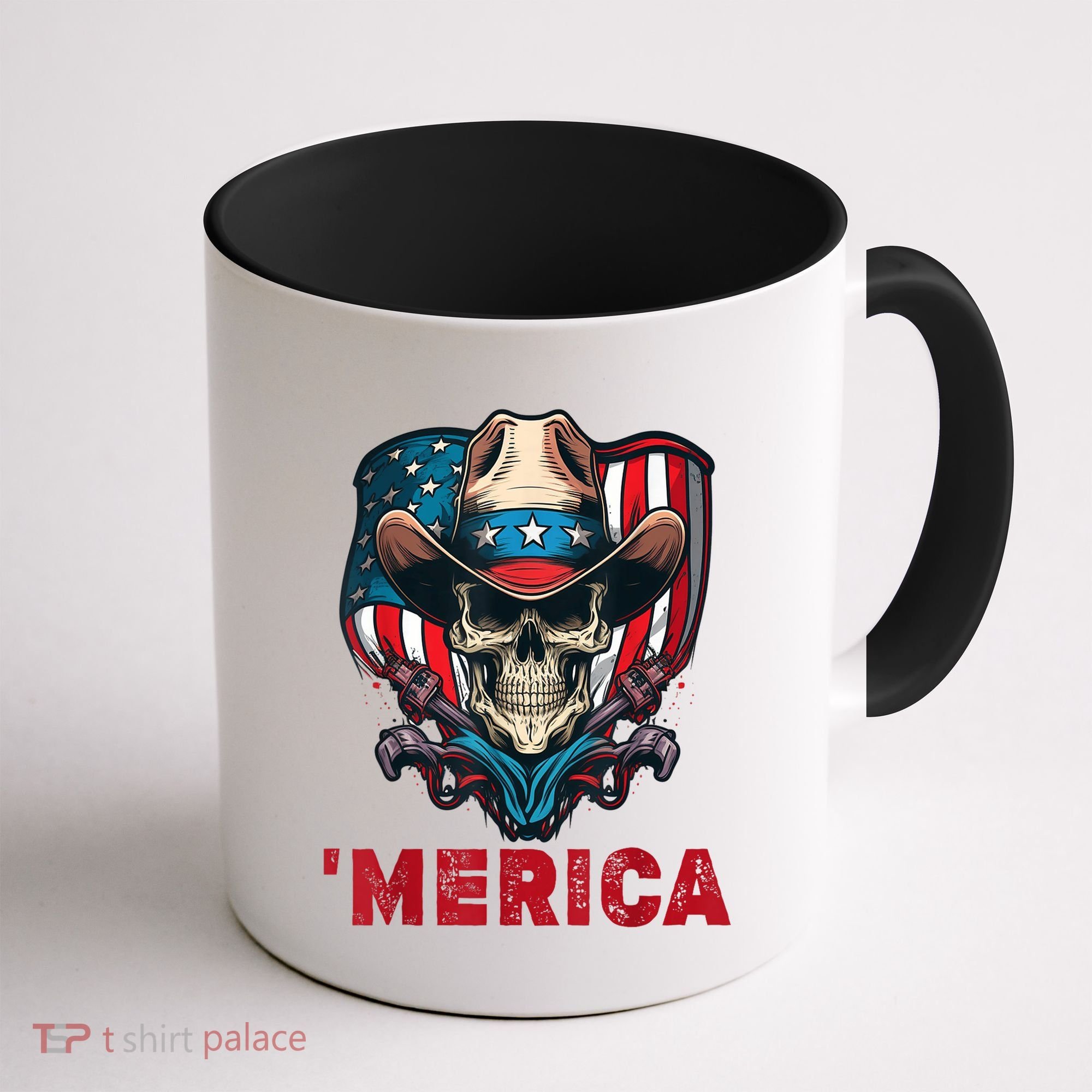 Retro Merica Cowboy Skull American Flag 4th Of July Coffee Mug