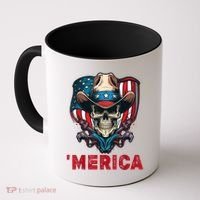 Retro Merica Cowboy Skull American Flag 4th Of July Coffee Mug thumb 0