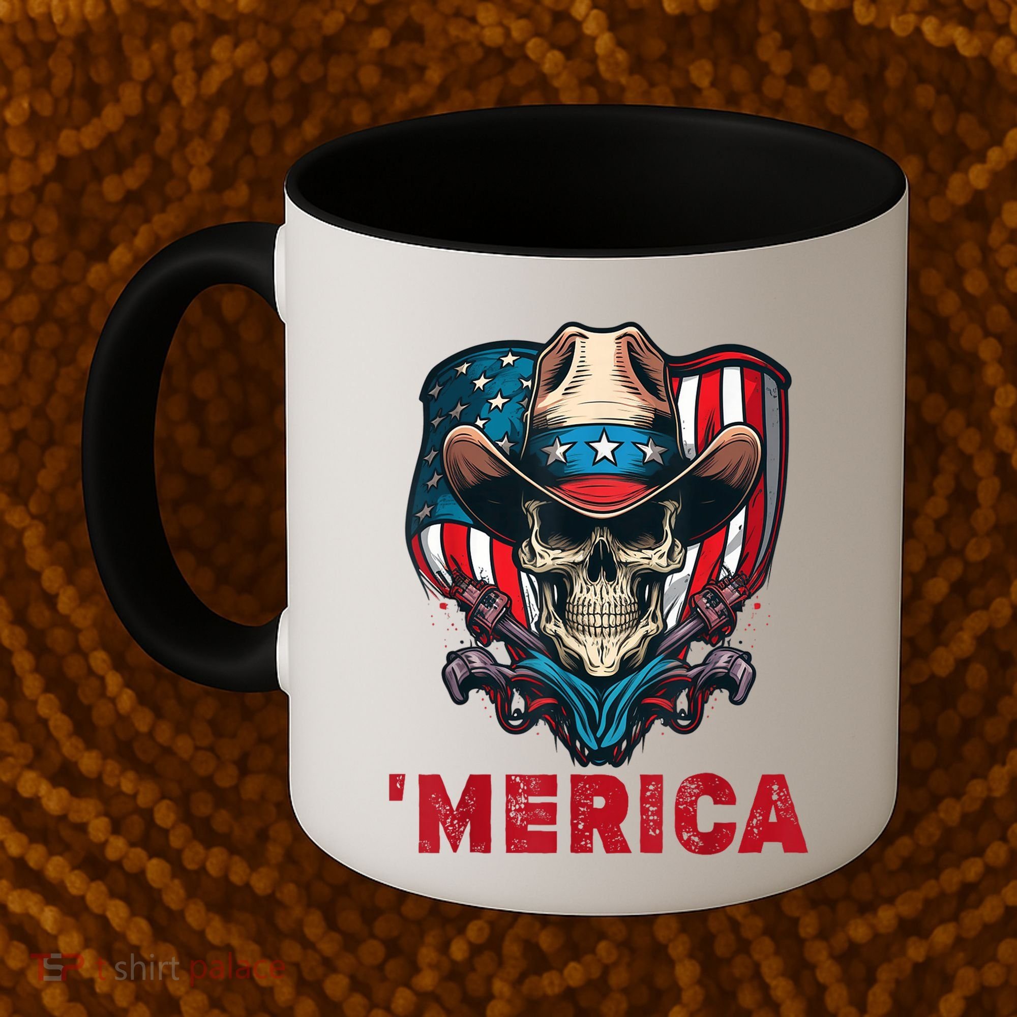 Retro Merica Cowboy Skull American Flag 4th Of July Coffee Mug