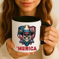Retro Merica Cowboy Skull American Flag 4th Of July Coffee Mug thumb 3