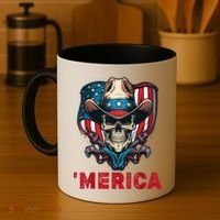 Retro Merica Cowboy Skull American Flag 4th Of July Coffee Mug thumb 4