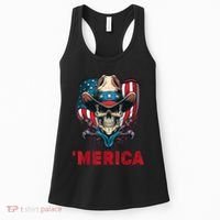 Retro Merica Cowboy Skull American Flag 4th Of July Women's Tank Top thumb 0