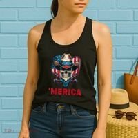 Retro Merica Cowboy Skull American Flag 4th Of July Women's Tank Top thumb 2