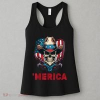 Retro Merica Cowboy Skull American Flag 4th Of July Women's Tank Top thumb 3