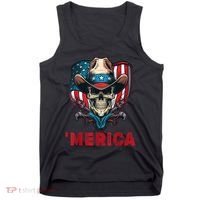 Retro Merica Cowboy Skull American Flag 4th Of July Tank Top thumb 0