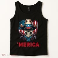Retro Merica Cowboy Skull American Flag 4th Of July Tank Top thumb 2