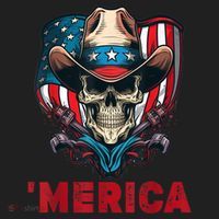 Retro Merica Cowboy Skull American Flag 4th Of July Golf Towel thumb 3